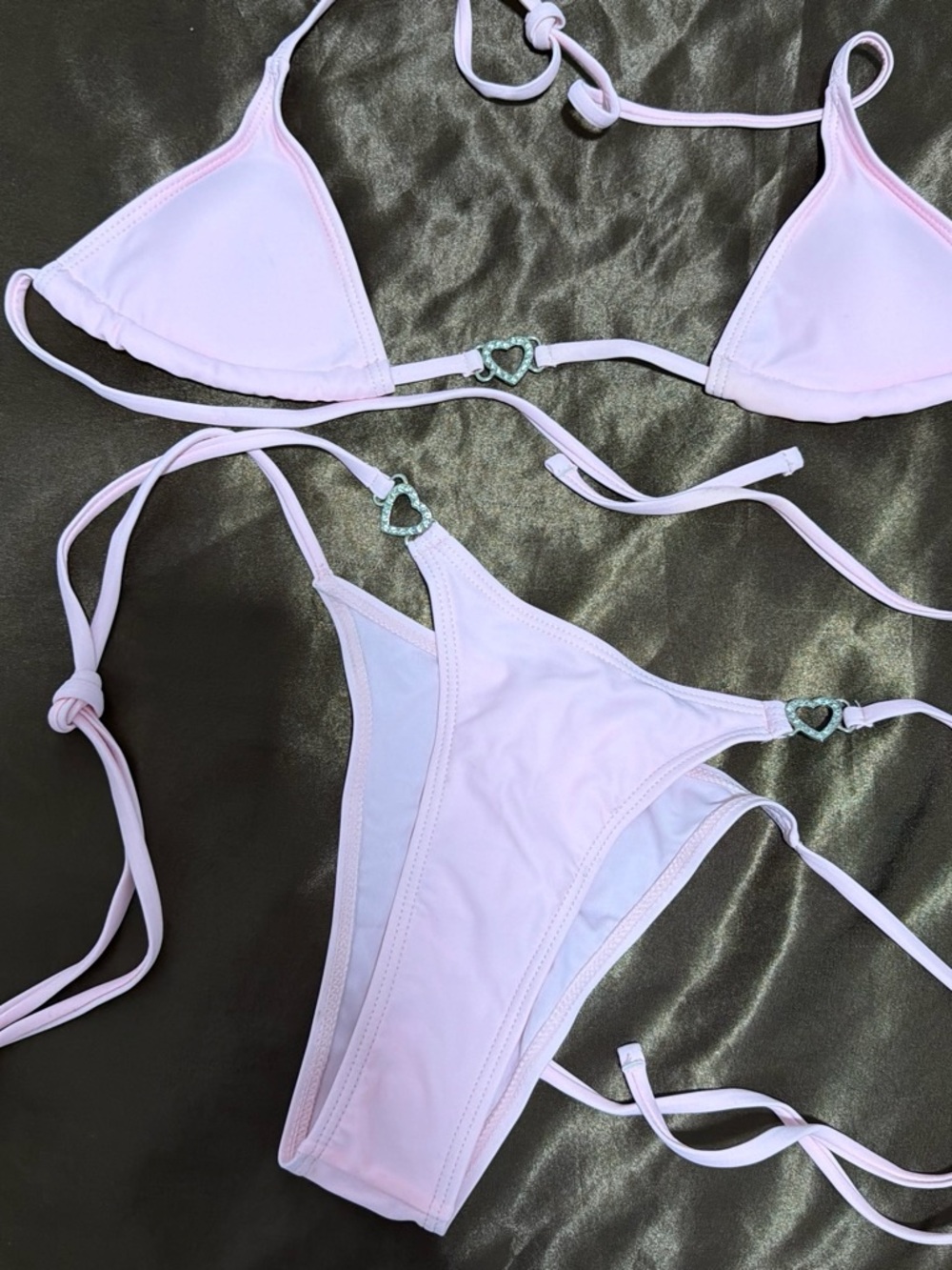 🆕 SHEIN Light Pink Heart Accent String Bikini